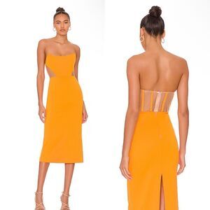 NBD Leighton Midi Dress Orange Corset Bustier Bodycon NWT Revolve $222 L